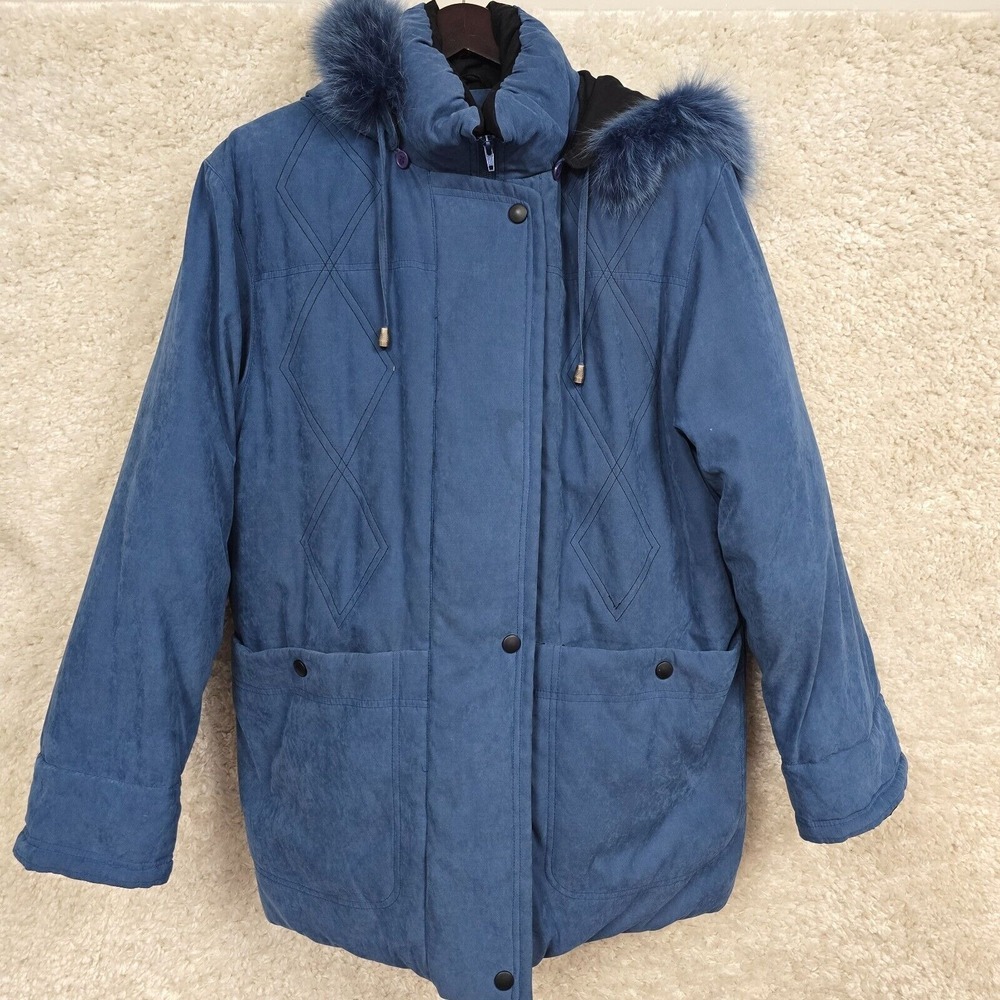 Utex Women’s Puffer Jacket Blue Full Zip Removable Hood Size Large Winter